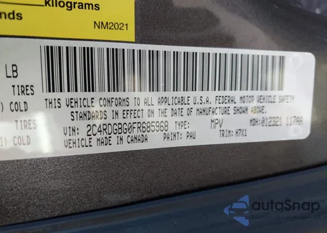 2015 Dodge Grand Caravan Se z USA, uszkodzony, nr VIN 2C4RDGBG0FR685968